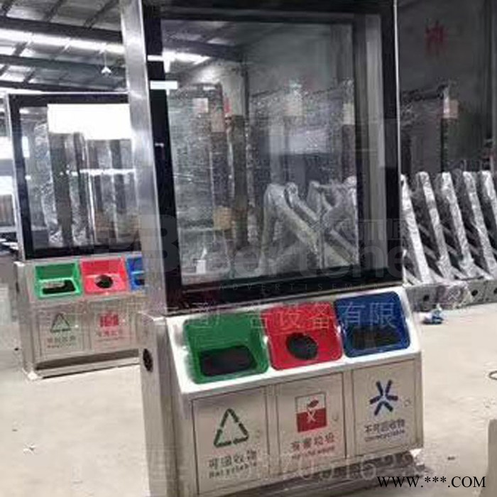 来图定制各式定制新款不锈钢立式告果壳箱新款定制多功能户外防水4投口太阳能环保果阅报栏太阳能灯箱垃圾箱壁挂式灯箱公交候车亭图7