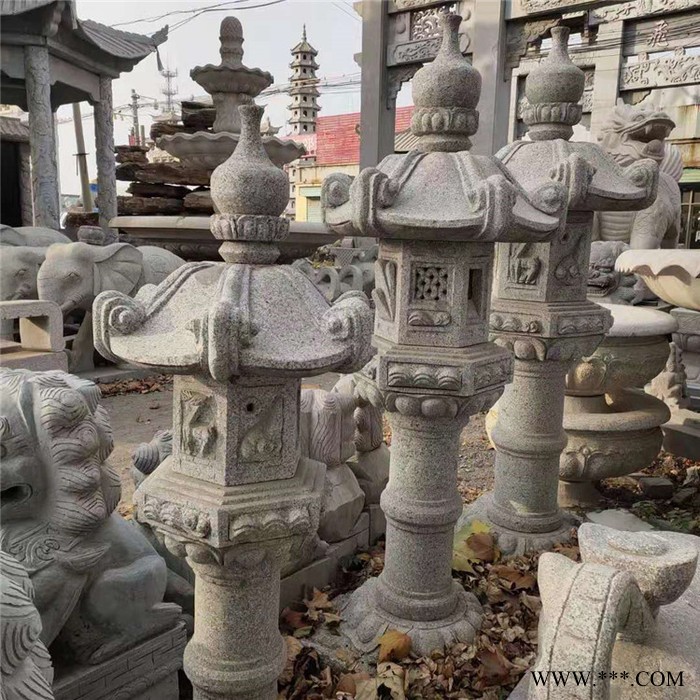 荷花图案石灯园林摆件庭院放置** 景观石雕太阳能石灯厂家定制图2