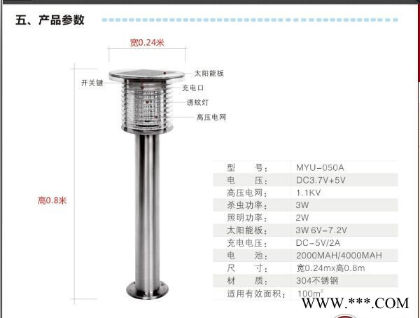 灭康户外太阳能照明灭蚊灯草坪杀虫灯生产厂家MYU-080A图2