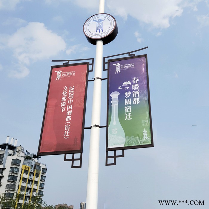白银大朗路灯杆悬挂灯杆灯箱道旗led中国结发光广告灯箱太阳能供电画面发光图7