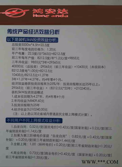 鸿安达5kw分布式并网发电系统太阳能光伏电站户用太阳能发电系统英利质保大品牌值得信赖图2