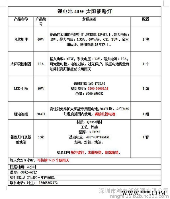 河南登封太阳能路灯厂鸿泰太阳能路灯HT-FL40W分体式锂电池太阳能路灯一体化家用太阳能灯LED路灯图2