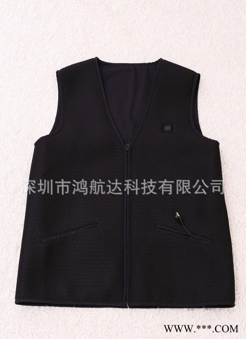 定做 纯色锂电池发热背心 智能发热服装 黑色带拉链发热服图3