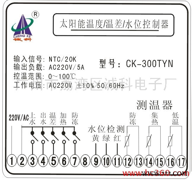 供应诚科CK-300TYN太阳能温度/温差/水位控制器图3