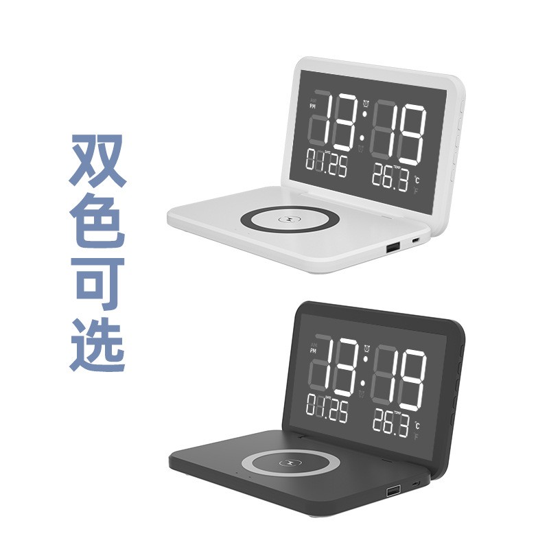 外贸跨境万年电子台历时钟手机无线充电器日历闹钟无线充现货代发图5