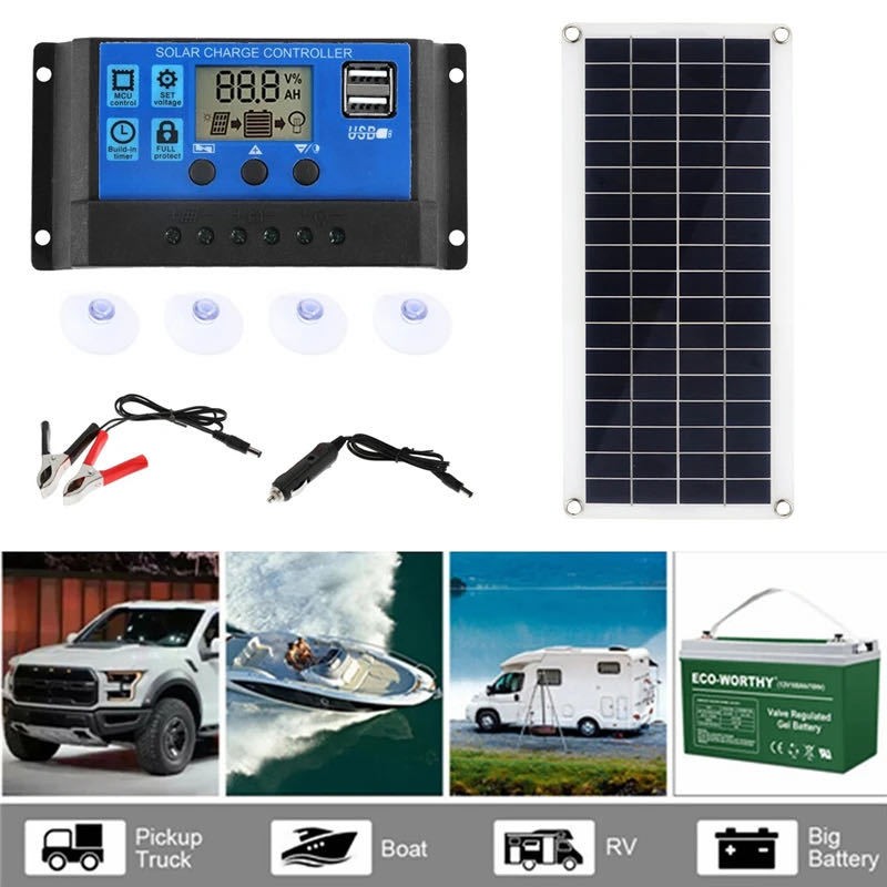 10W柔性太阳能电池板60A-10A控制器汽车RV船屋顶露营300W户外电源图2