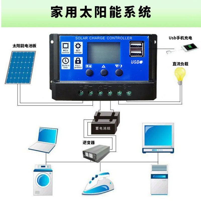 太阳能控制器12V24V全自动充放电铅酸锂电通用型电池板家庭充电器图5