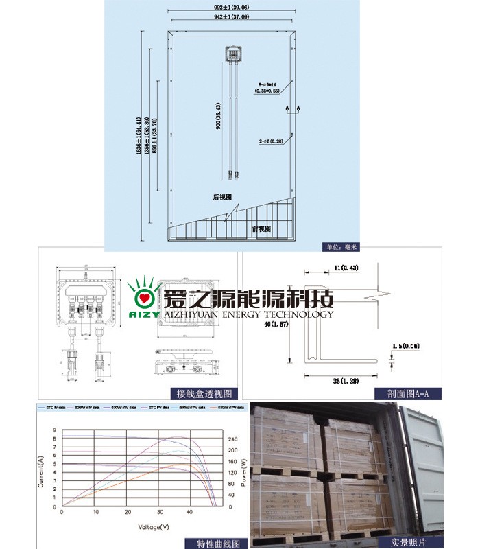 爱之源太阳能电池板240W 多晶硅太阳能板 家用太阳能光伏组件图3