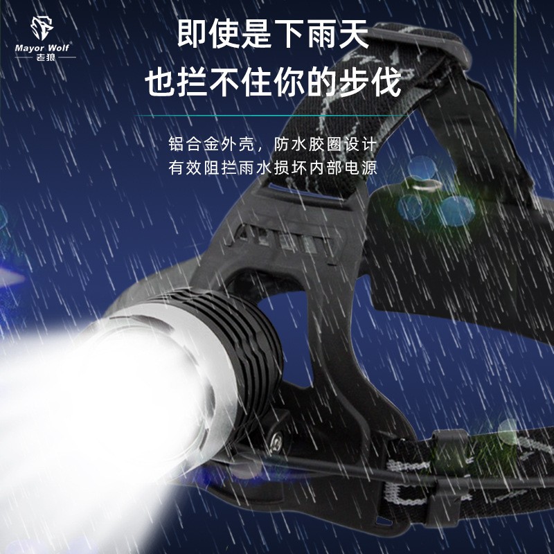LED强光防水充电式头灯 户外夜骑夜钓专用头戴式手电筒应急灯图2