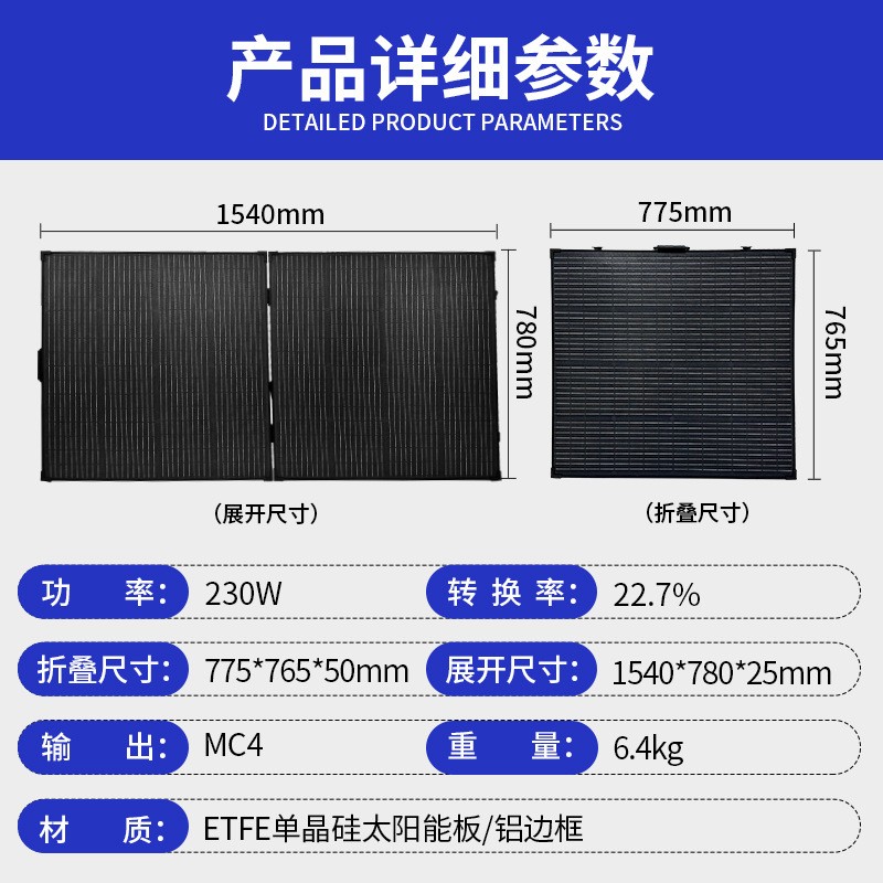 跨境230W太阳能光伏板 便携式USB户外露营太阳能折叠包手机充电板图2