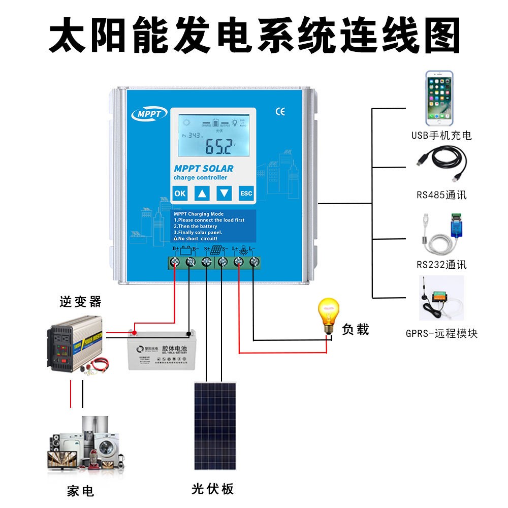 10A-100A GPRS/RS485太阳能控制器全铝型材散热 mppt太阳能控制器图4