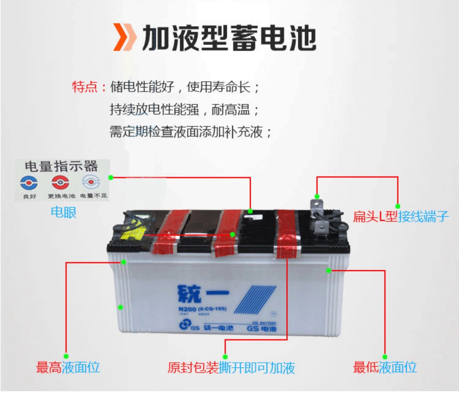 统一蓄电池N200汽车船舶12V100ah120ah150ah光伏发电机叉车水电瓶图4