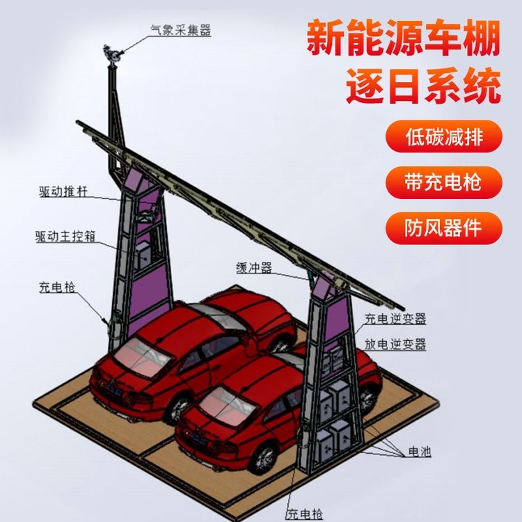 光伏旋转车棚 遮阳雨 与太阳能光伏组件结合 小区超市学院医院停车棚图3