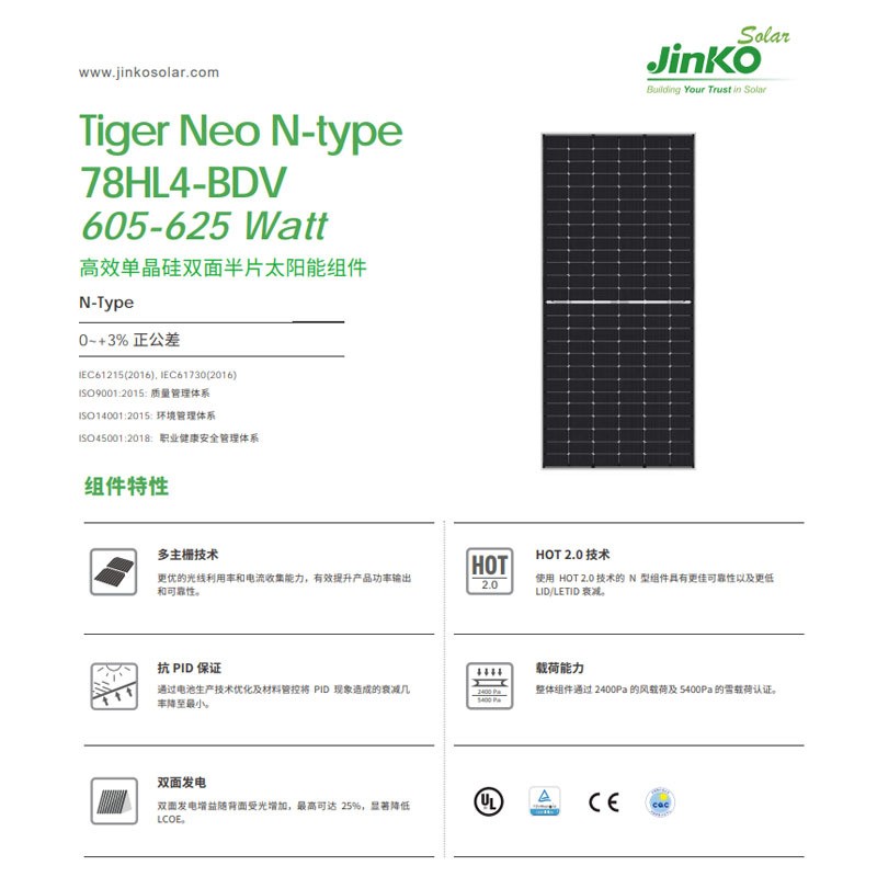 JinKo晶科太阳能板605W 625W双面双玻光伏组件晶科单晶N型发电板图2