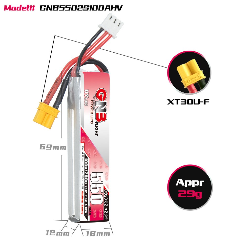 GNB高能550mAh 2S 7.6V 100C HV银燕Tinyhawk无刷航模FPV锂电池图2