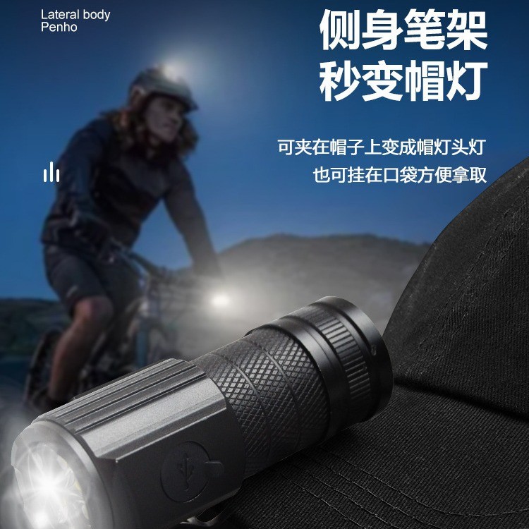 现货户外强光三眼手电筒超亮迷你便携小手电户外防水多功能夹帽灯图4