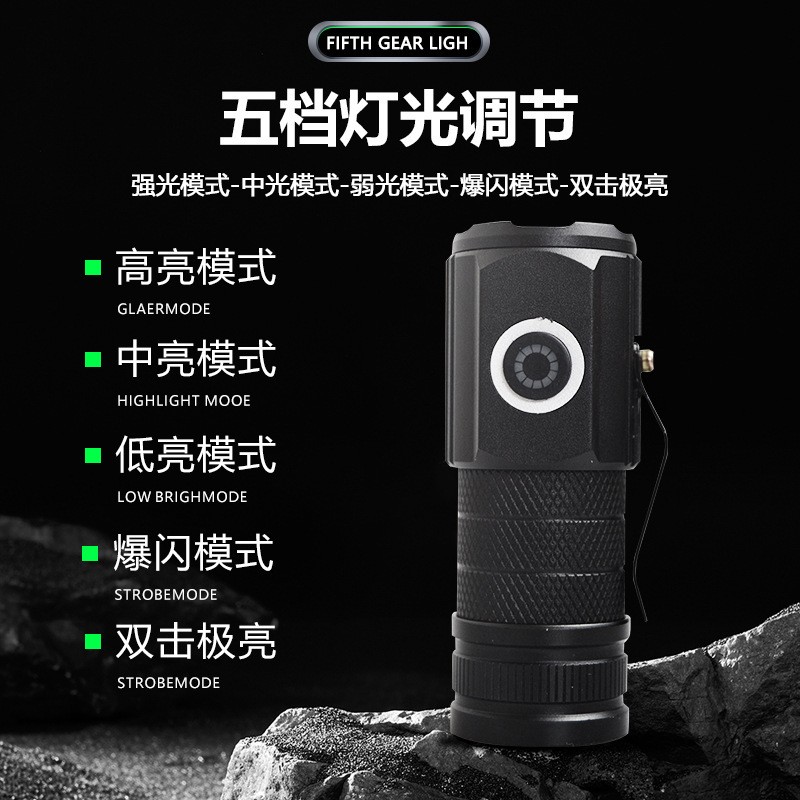 现货户外强光三眼手电筒超亮迷你便携小手电户外防水多功能夹帽灯图2