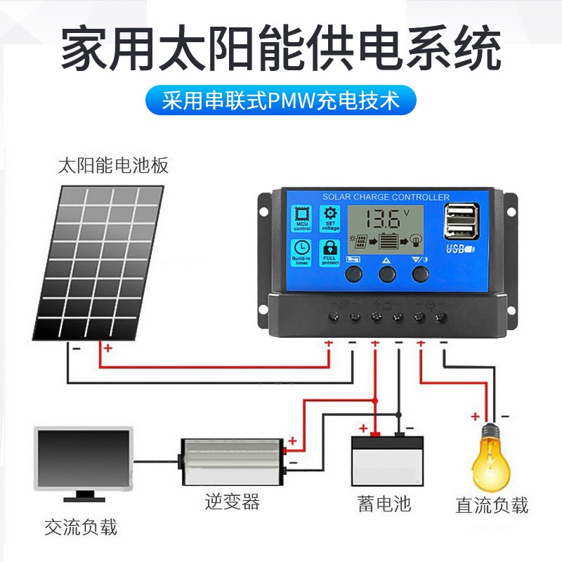 PWM12V24V太阳能控制器10A20A30A80A铅酸锂铁电池太阳能路灯控制图5